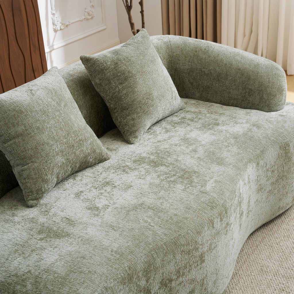 Modular L-Shape Sectional Sofa with Curved Chaise - Green, Beige, Gray