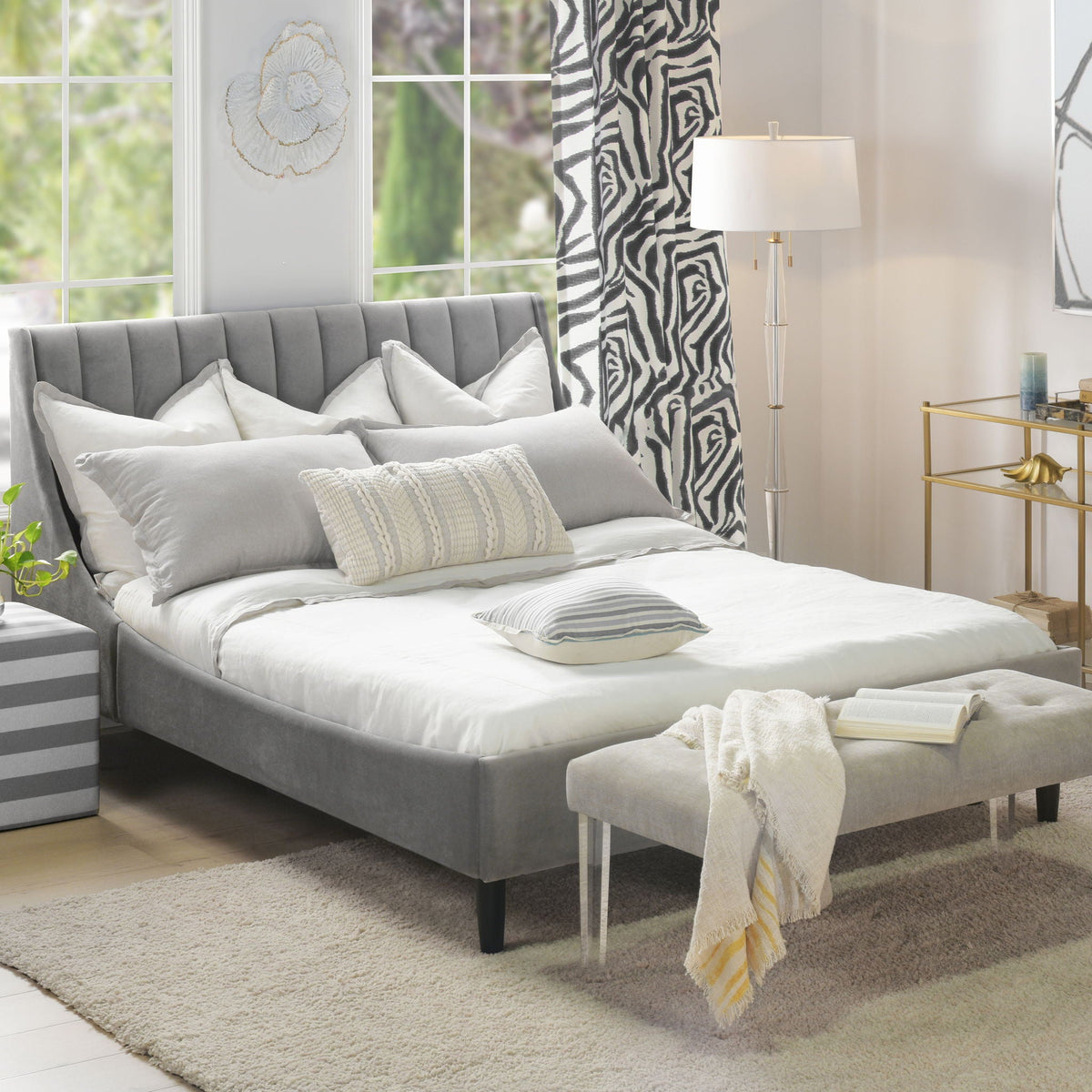 Vertical Tufted Modern Headboard Platform Bed Set with Upholstered Finish - Multiple Colors