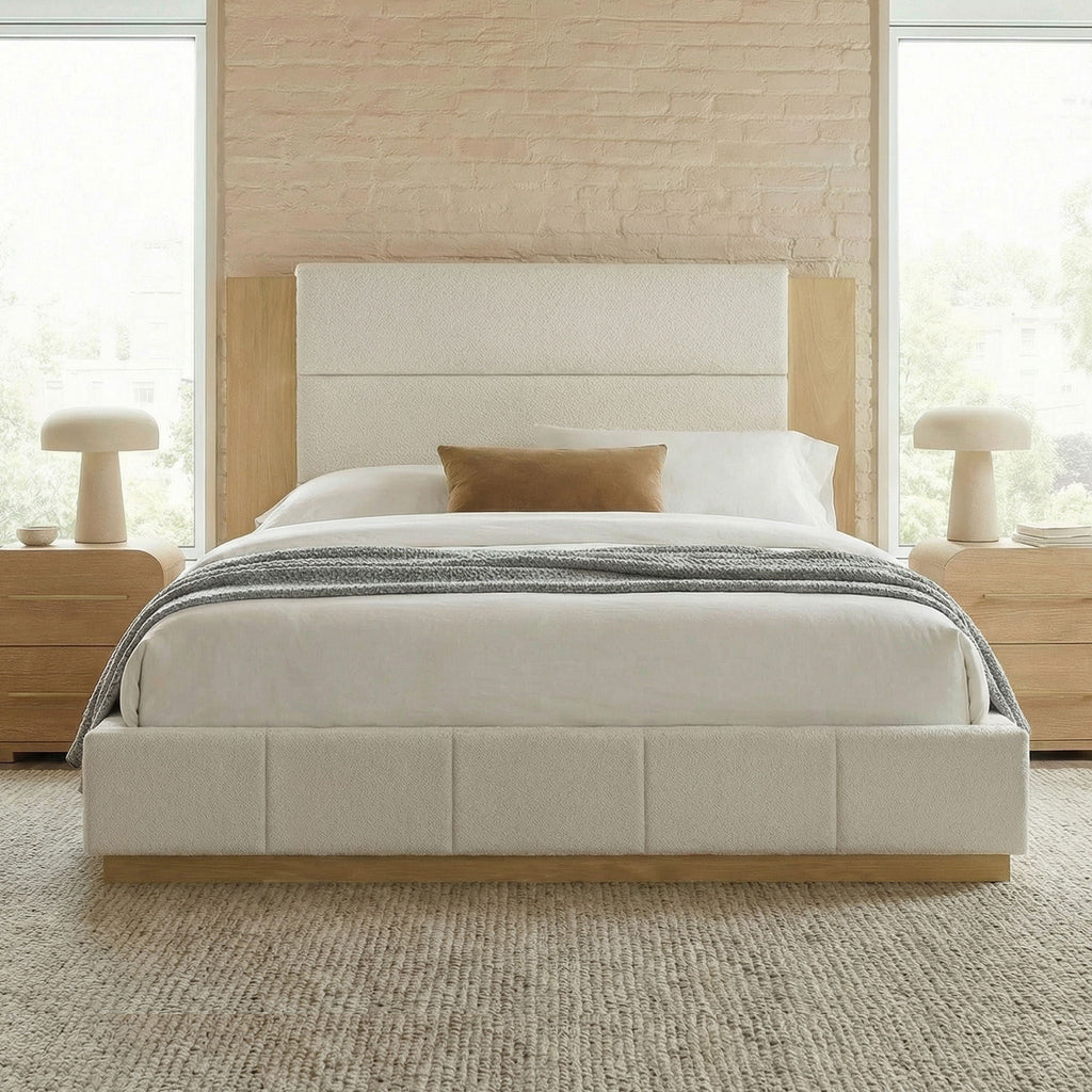 Modern Upholstered Platform Bed with Extended Headboard - Queen or King