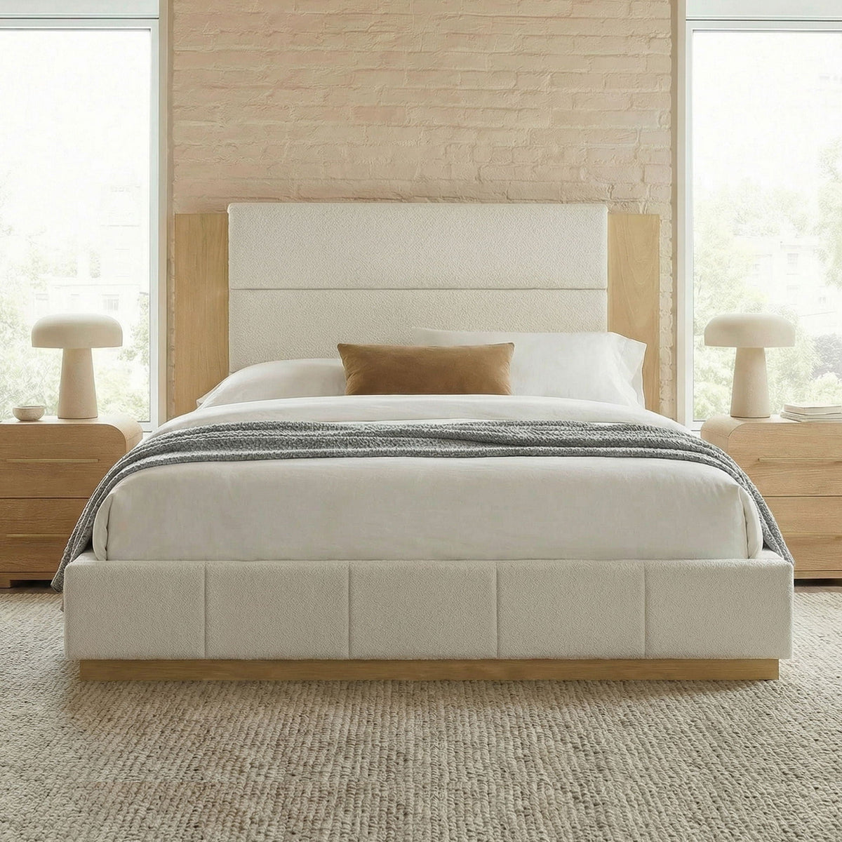 Modern Upholstered Platform Bed with Extended Headboard - Queen or King