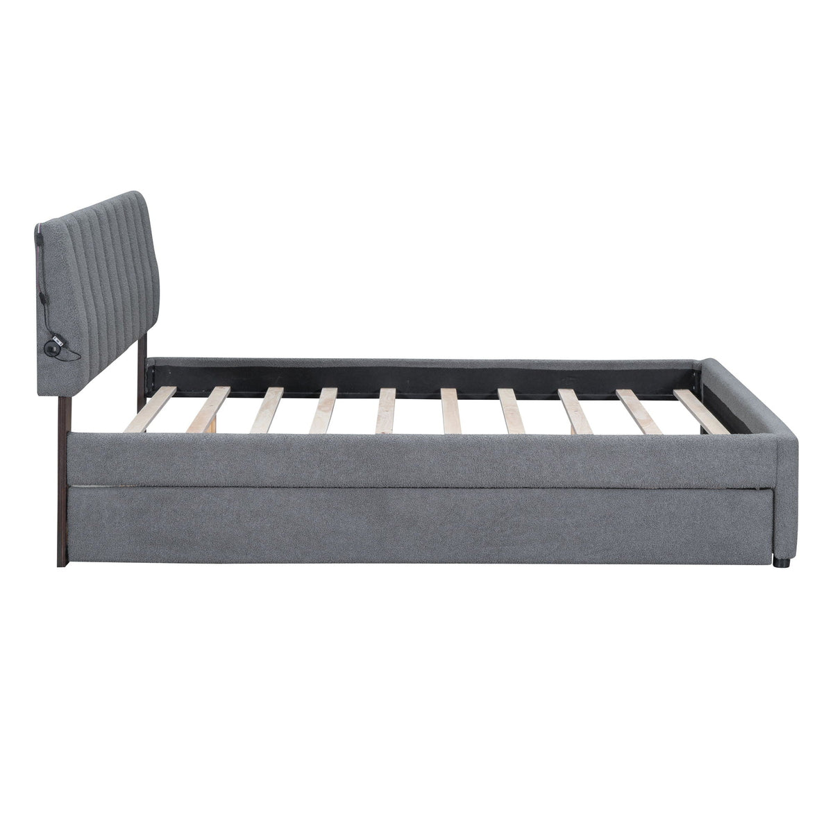 Upholstered Platform Bed With Trundle and LED Lights - Full or Queen
