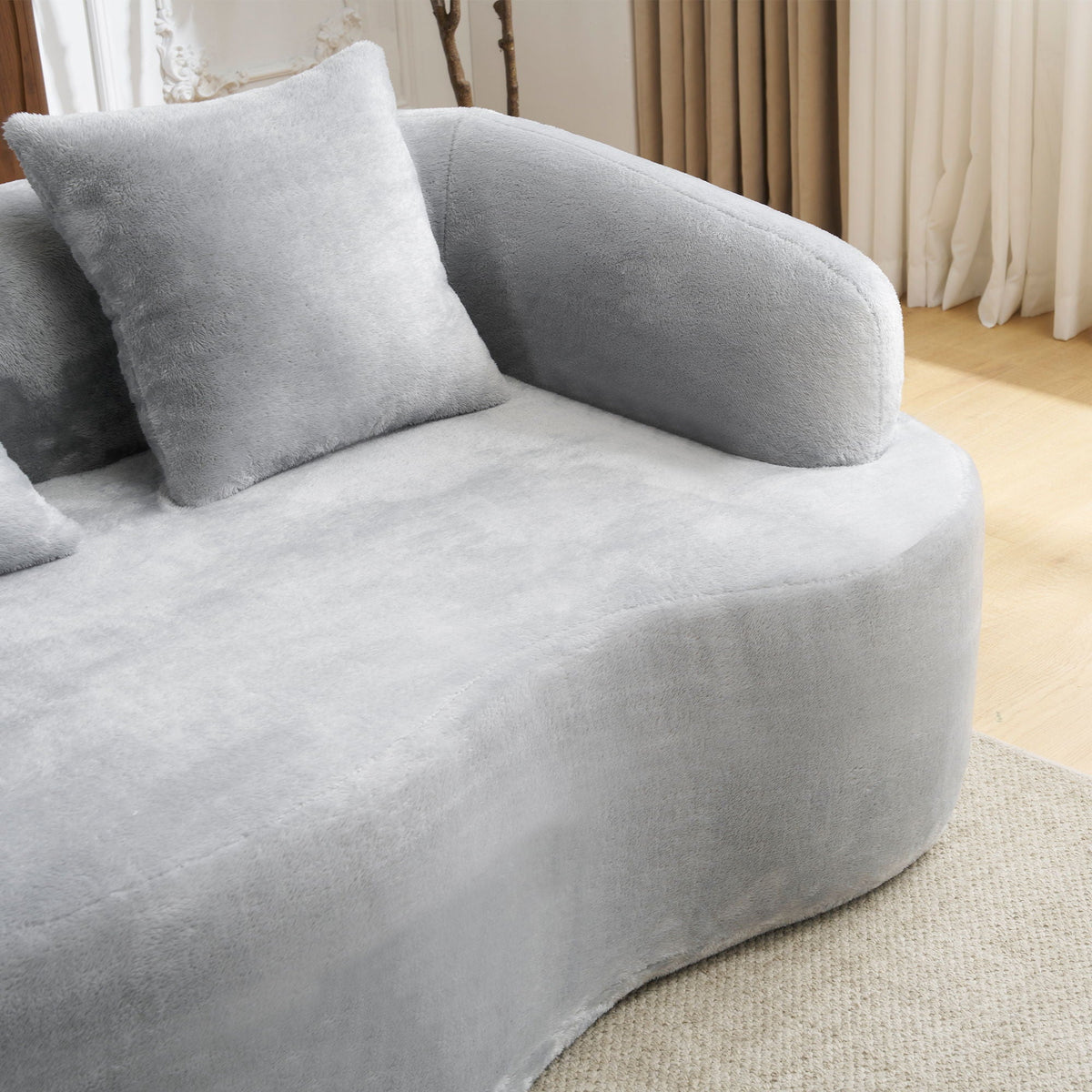 Modular L-Shape Sectional Sofa with Curved Chaise - Green, Beige, Gray