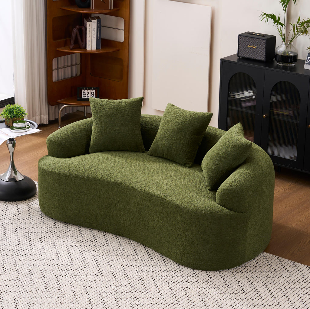 Compression Loveseat Sofa with Modern Curved Design - Chenille Fabric