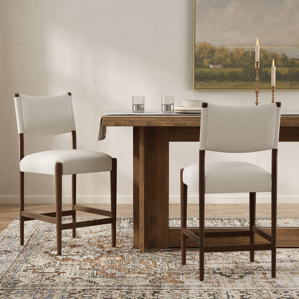 Solid Wood Counter Height Barstools with Fabric Seat - Walnut