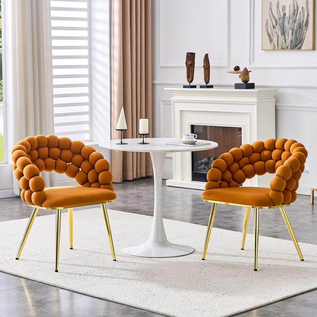 Ball Chain Bubble Dining Chair Set with Sculptural Backrest - Dark Gray, Beige, Orange