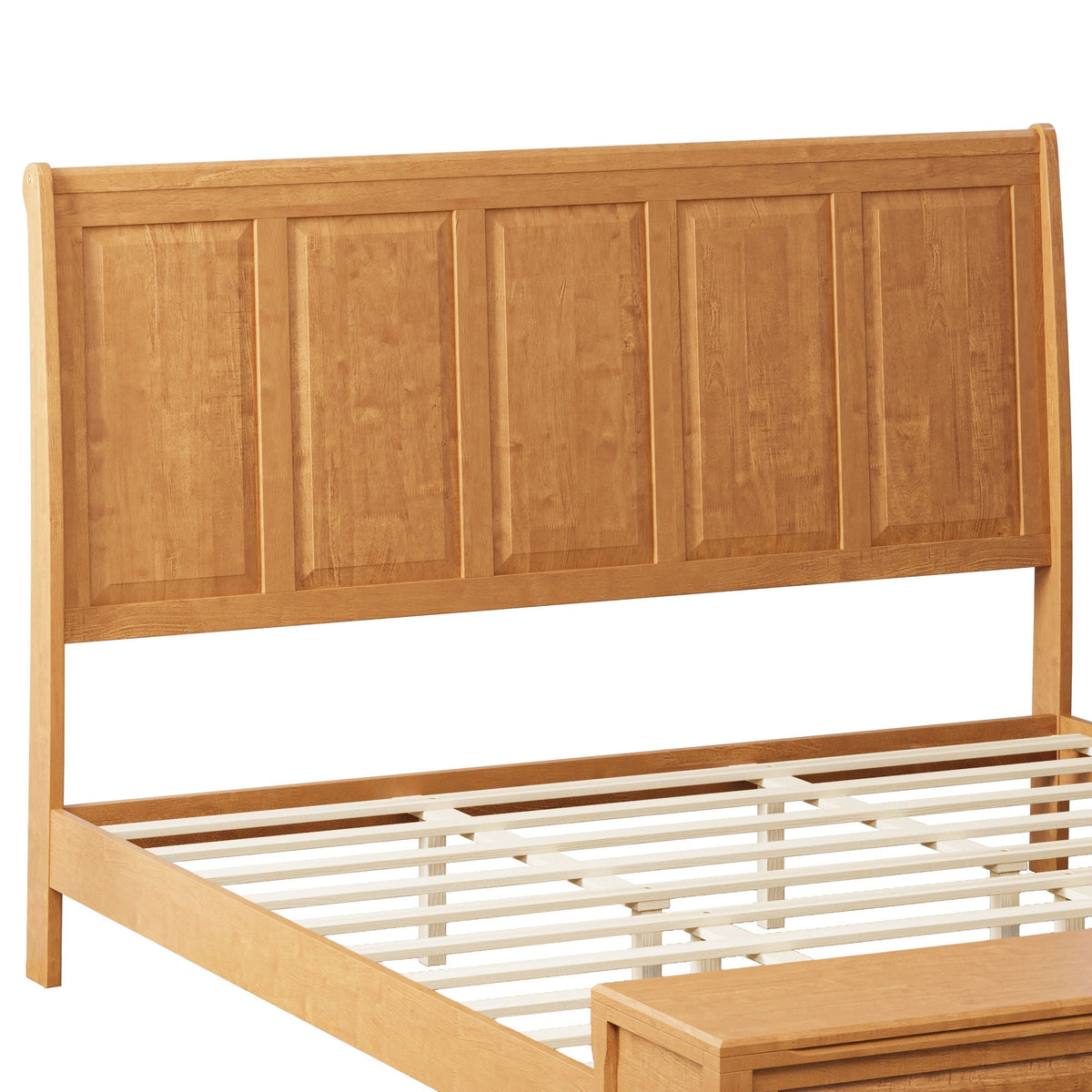 Sleigh Bed Frame with Tall Headboard and Storage Bench - Dark or Light Brown