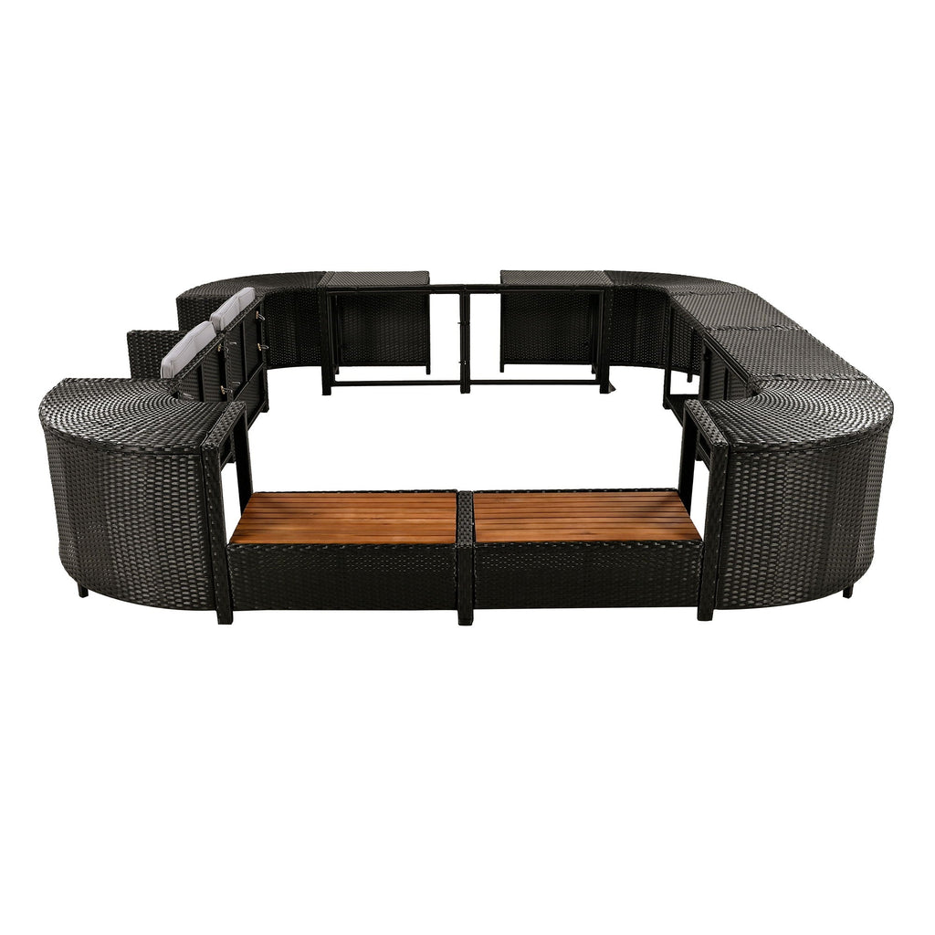Spa Surround Outdoor Rattan Sectional Sofa Set with Storage - Dark Gray or Beige