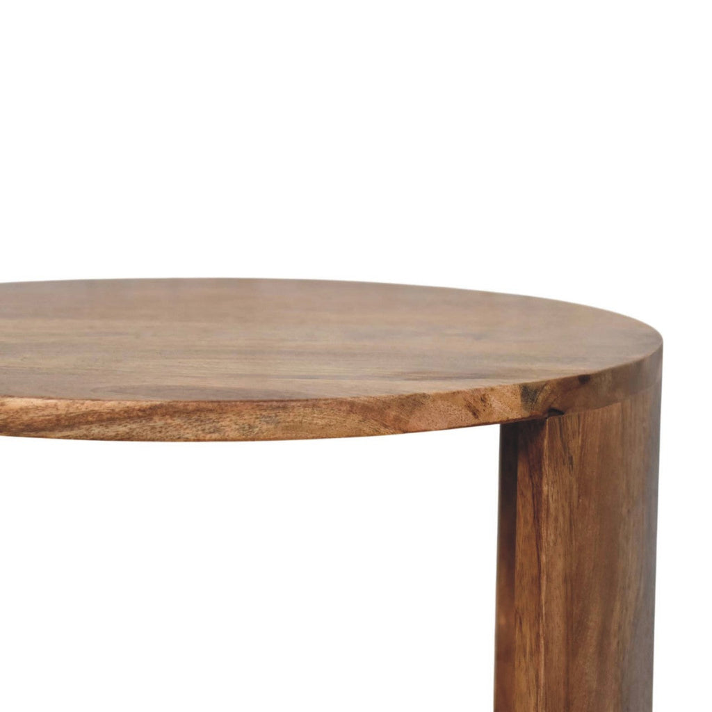 Solid Wood Ventura Open Round Side Table with Open Framework - Golden Teak