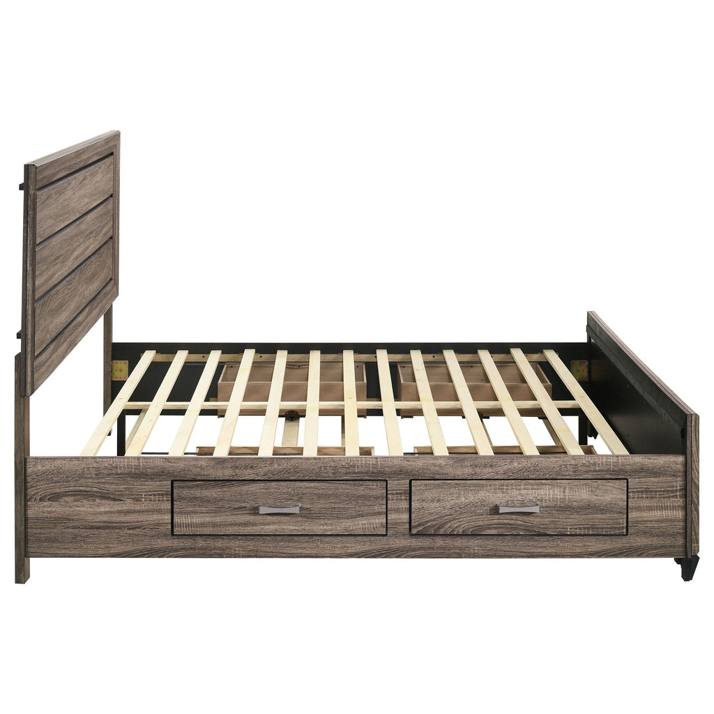 Oatfield Panel Bed with Slatted Design - Dark Brown