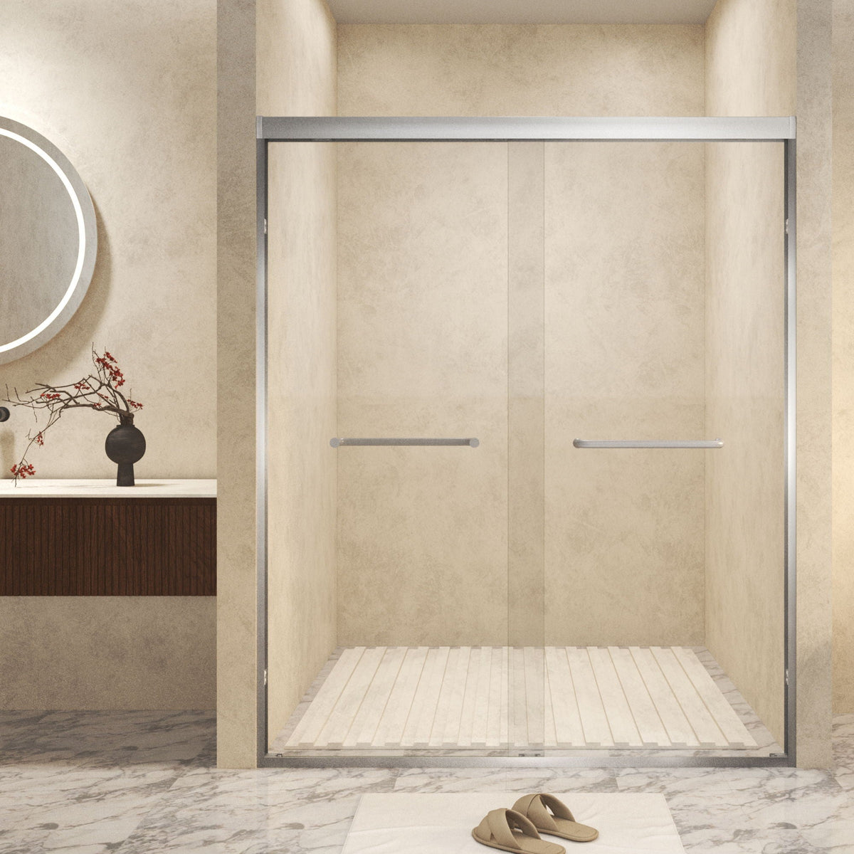 Double Sliding Shower Door with Explosion Proof Film - Black, Gray, or Dark Gray
