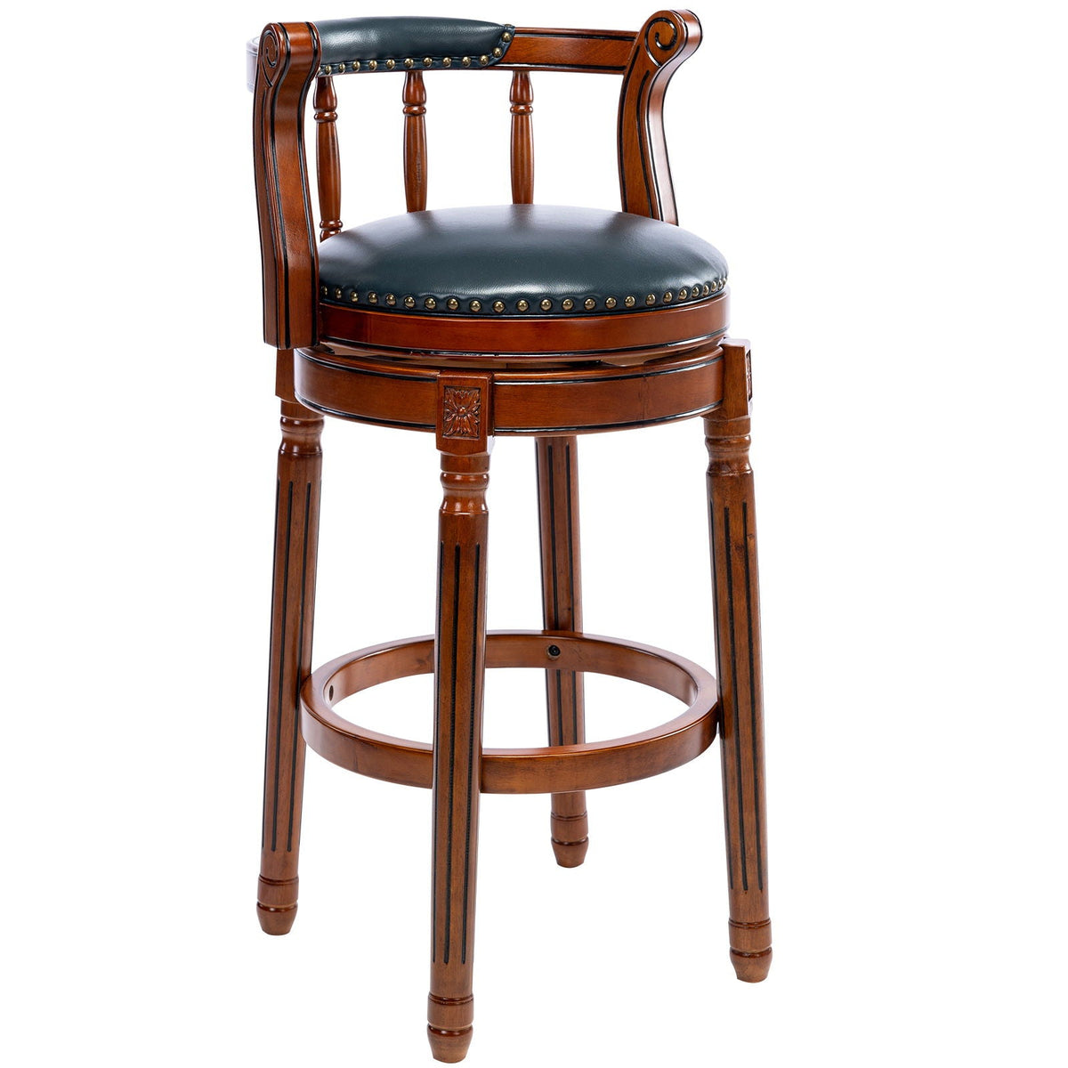 Swivel Cow Top Wooden Bar Stool with 360-Degree Rotation - Blue or Dark Brown
