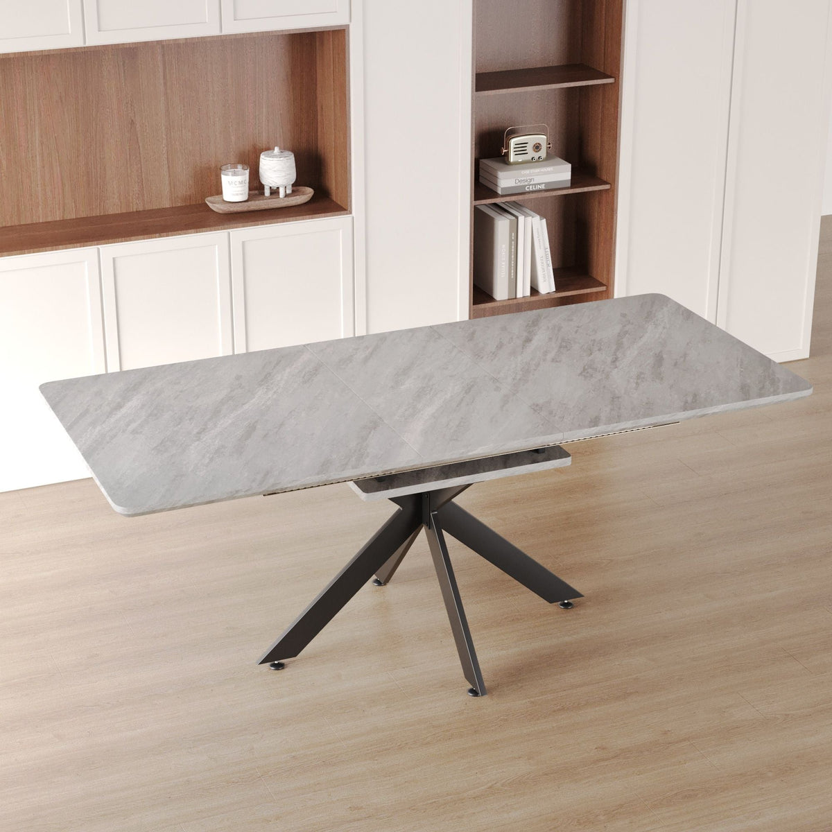 Modern Extendable Dining Table Set with Soft Padded Armless Chairs - White, Gray, or Dark Gray