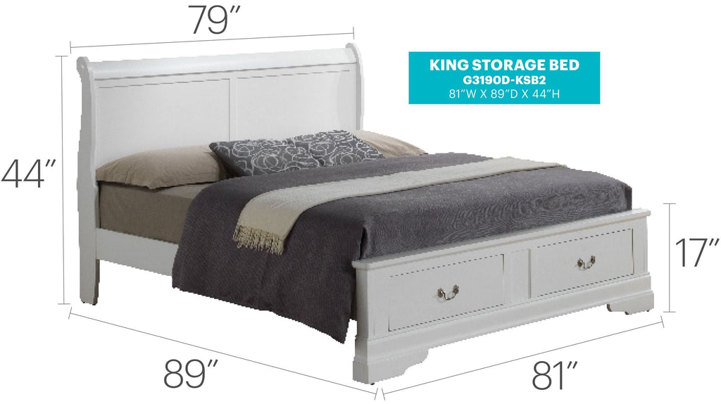 Upholstered Panel Sleigh Storage Bed with Dove Tail Drawers - Multiple Colors