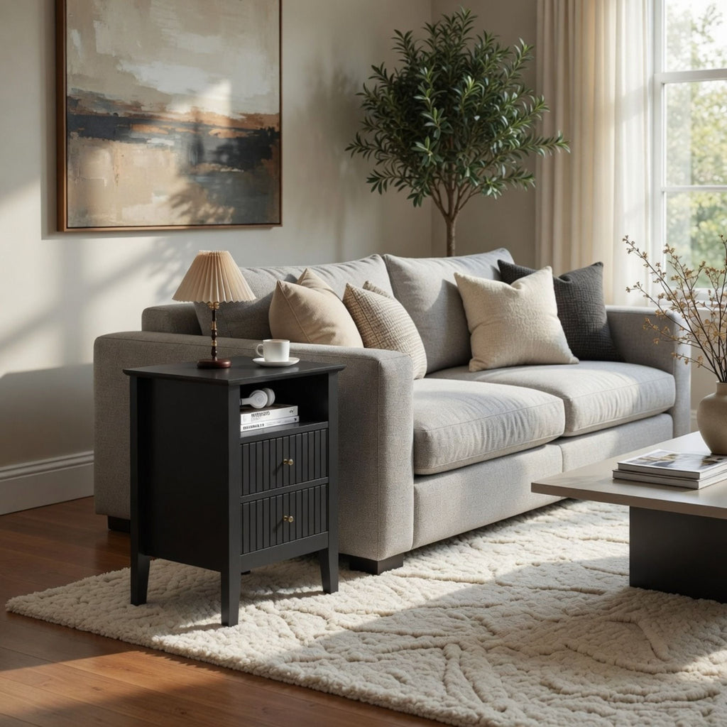Fluted Nightstand with 2 Drawers and Soft-Close Slides - Multiple Colors