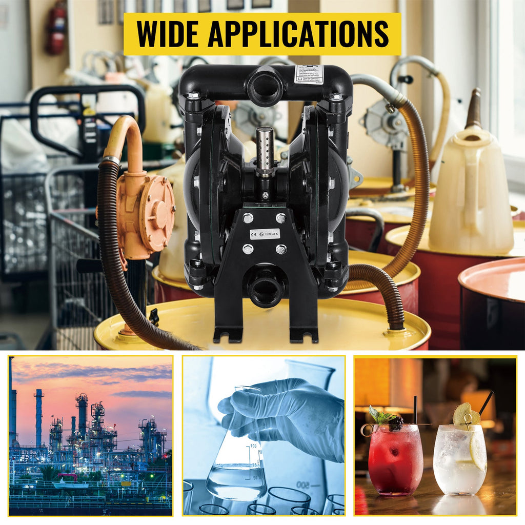 Air-Operated Double Diaphragm Pump with 1 Inch Inlet/Outlet - Black Aluminum