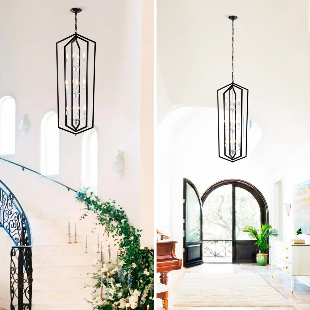 12-Light Farmhouse Kitchen Chandelier with Matte Finish - Metal