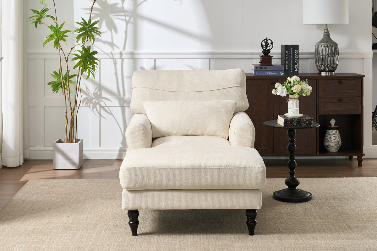 Modern Chaise Lounge with Upholstered Recliner - White