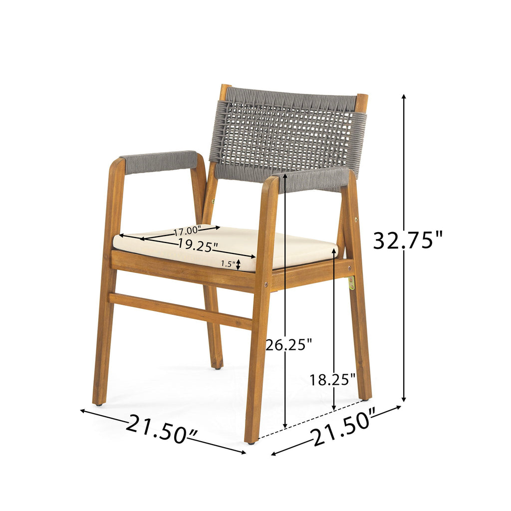 Outdoor 7 Piece Dining Set with Rope Woven Armchairs - Gray or Black