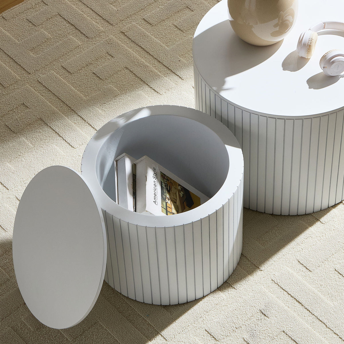 Handcrafted Nested Table Set, 2 Pieces - Black, White, or Dark Brown