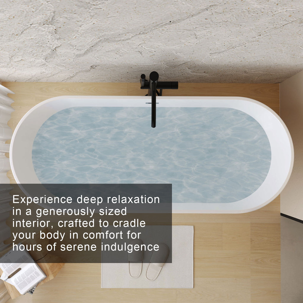 Glossy Freestanding Bathtub with Toe Tap Drain - Multiple Sizes, White or Black