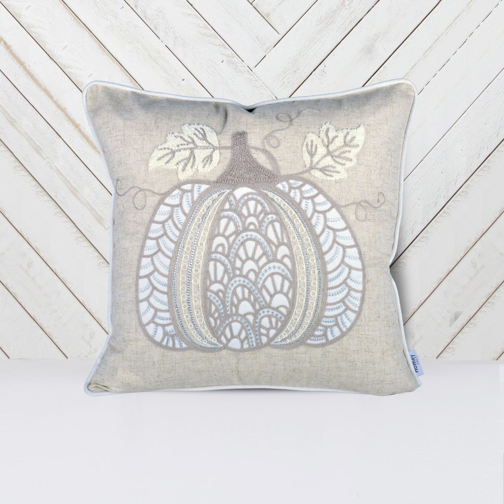 Lace Embroidered Pumpkin Throw Pillow Set of 2 – Neutral Fall Accent