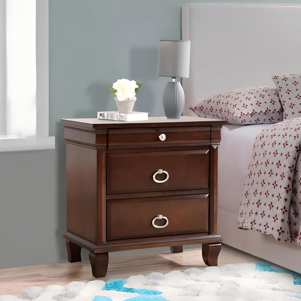 Cappuccino Nightstand with Felt-Lined Drawer - Triton