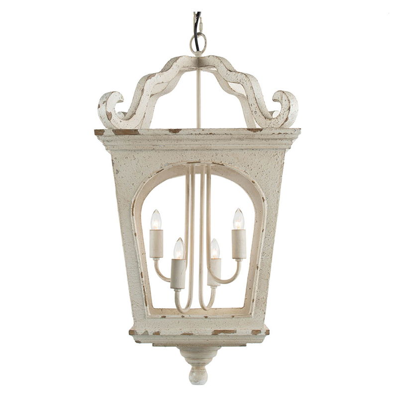 4 Light Wood Chandelier with Adjustable Chain - Cream White