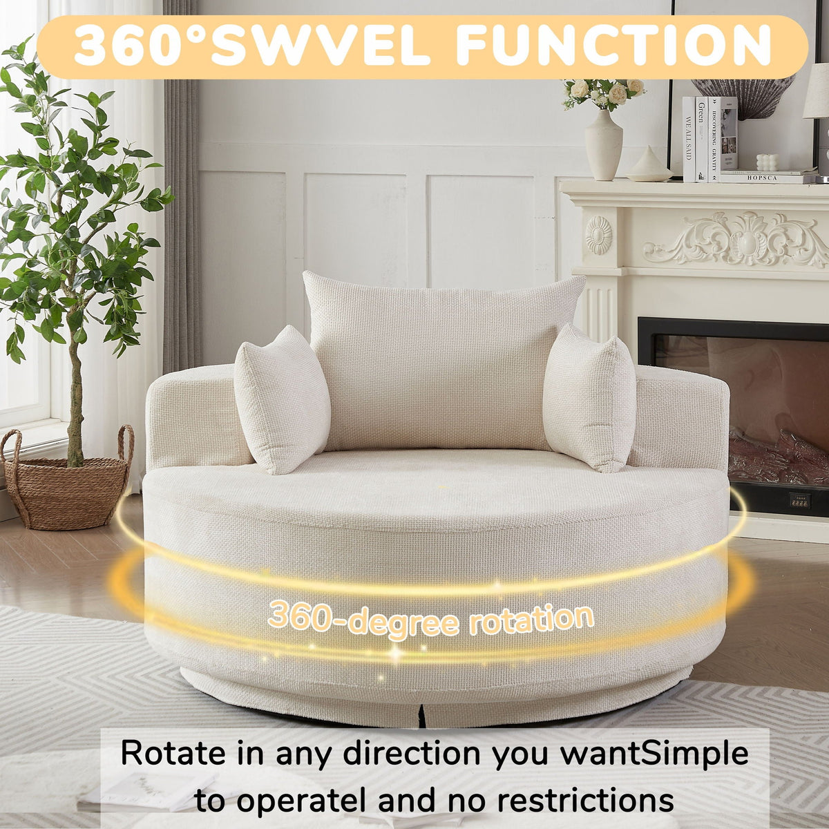 Swivel Sleeper Chair with Supportive Pillow and 360° Base - Multiple Colors