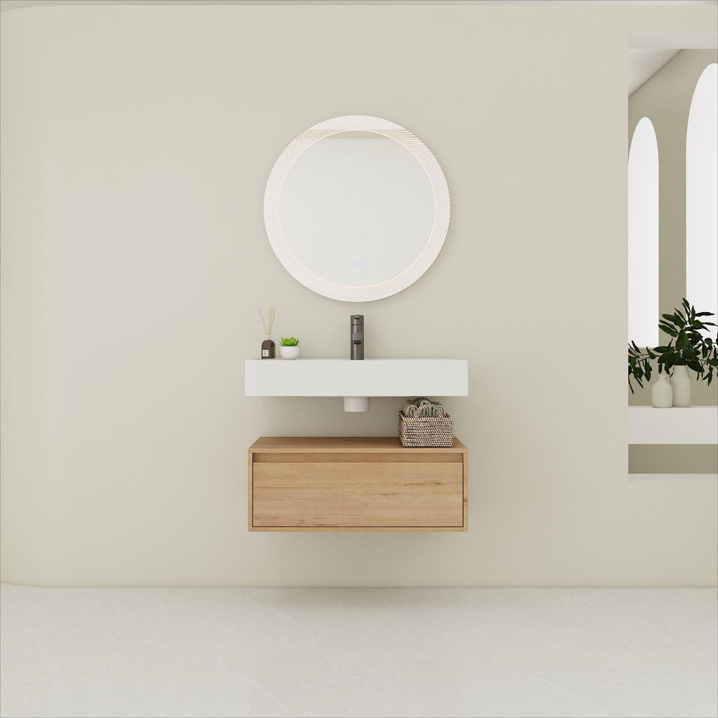 Wall Mounted Bathroom Vanity With Resin Sink And Soft Close Drawer - Imitative Oak
