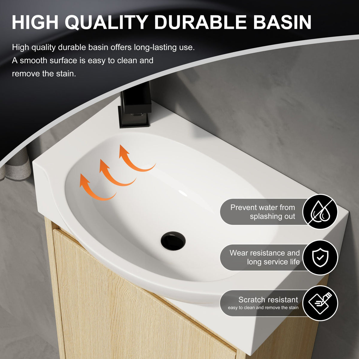 Modern Bathroom Vanity with Ceramic Basin and Storage Cabinet - Light Brown, Black, or White