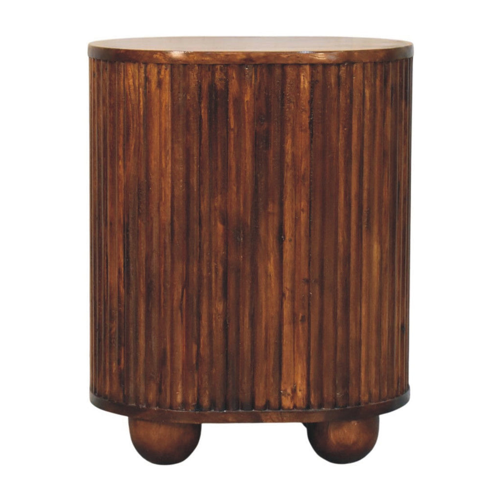 Solid Wood Curved Fluted Nightstand with Three Drawers - Chestnut