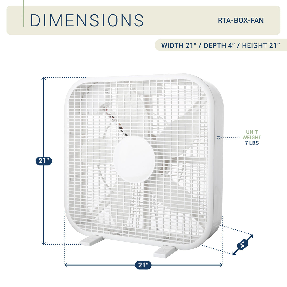 20 Inch Box Fan with 3-Speed Control - White