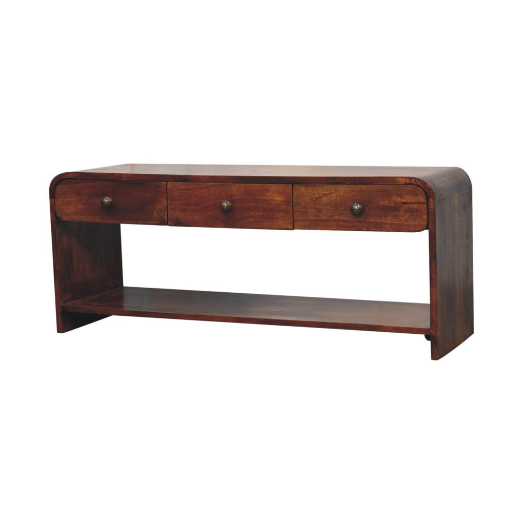 Solid Wood Aspen Slim Media Unit with 3 Drawers - Chestnut Finish