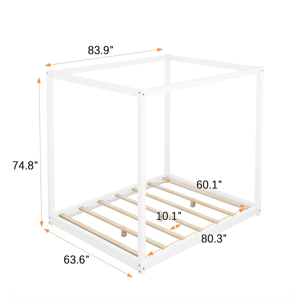 Wood Canopy Platform Bed with Airflow Slats and Support Legs - White or Light Brown