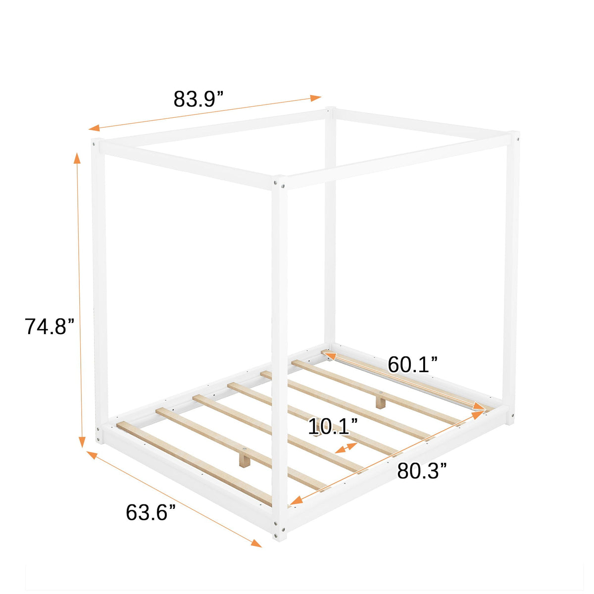 Wood Canopy Platform Bed with Airflow Slats and Support Legs - White or Light Brown