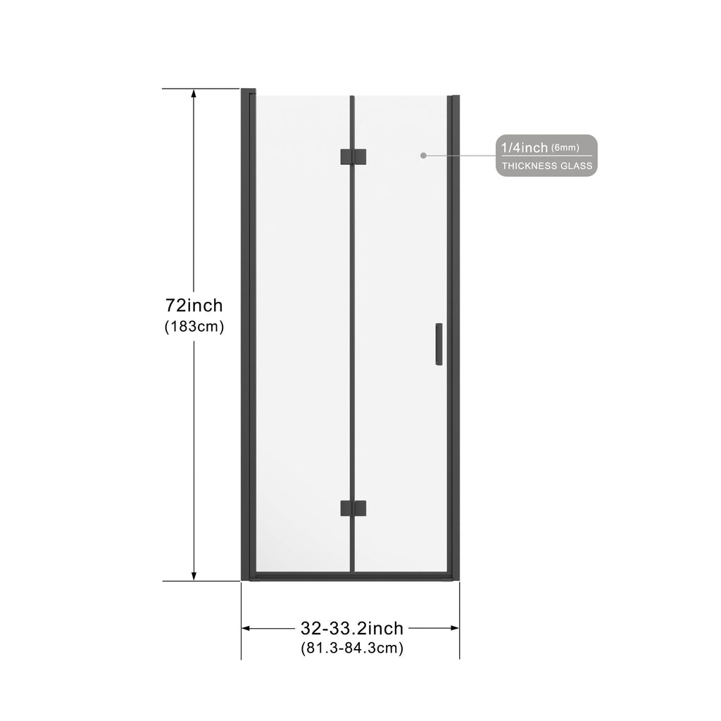 Bifold Frameless Shower Door with Tempered Clear Glass - Pearl Silver or Black