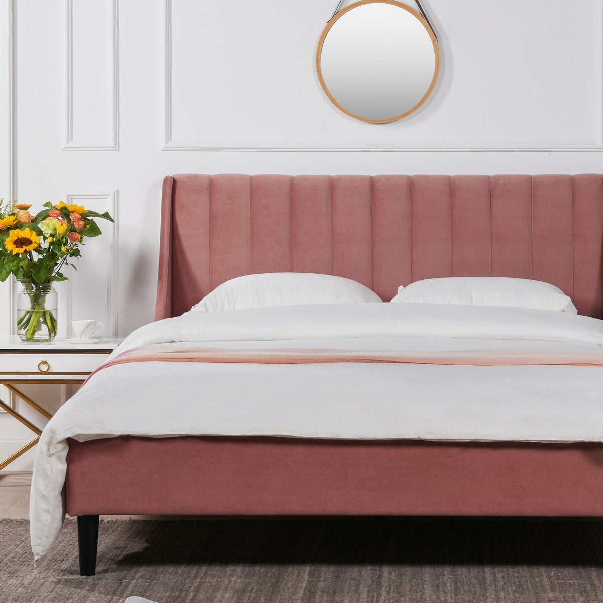 Vertical Tufted Modern Headboard Platform Bed Set with Upholstered Finish - Multiple Colors