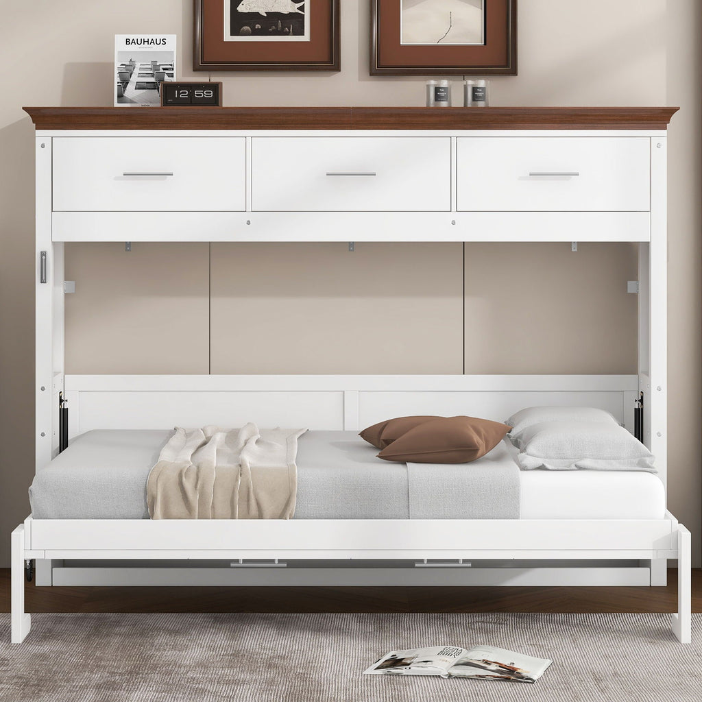 Twin Size Murphy Bed with 3 Drawers - White