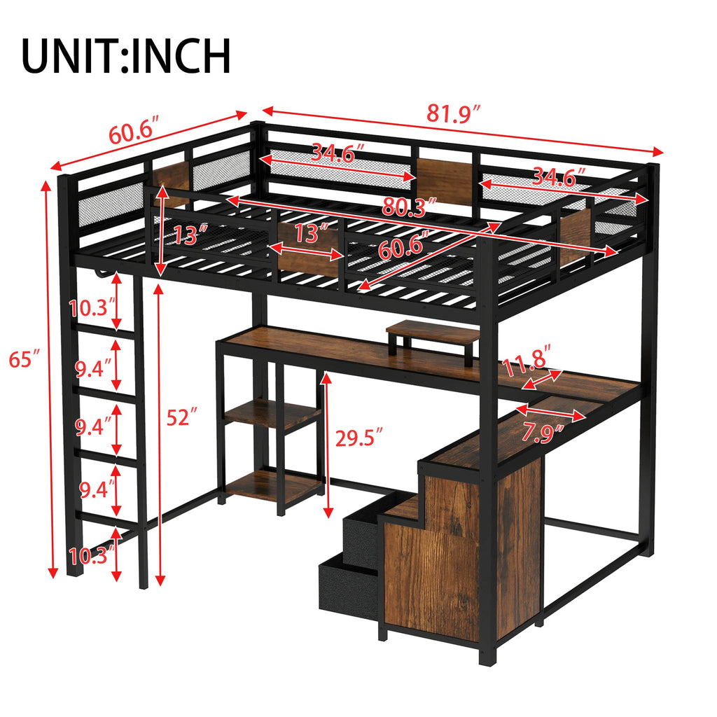 Queen Loft Bed with Desk and Storage - Space Saving Solution