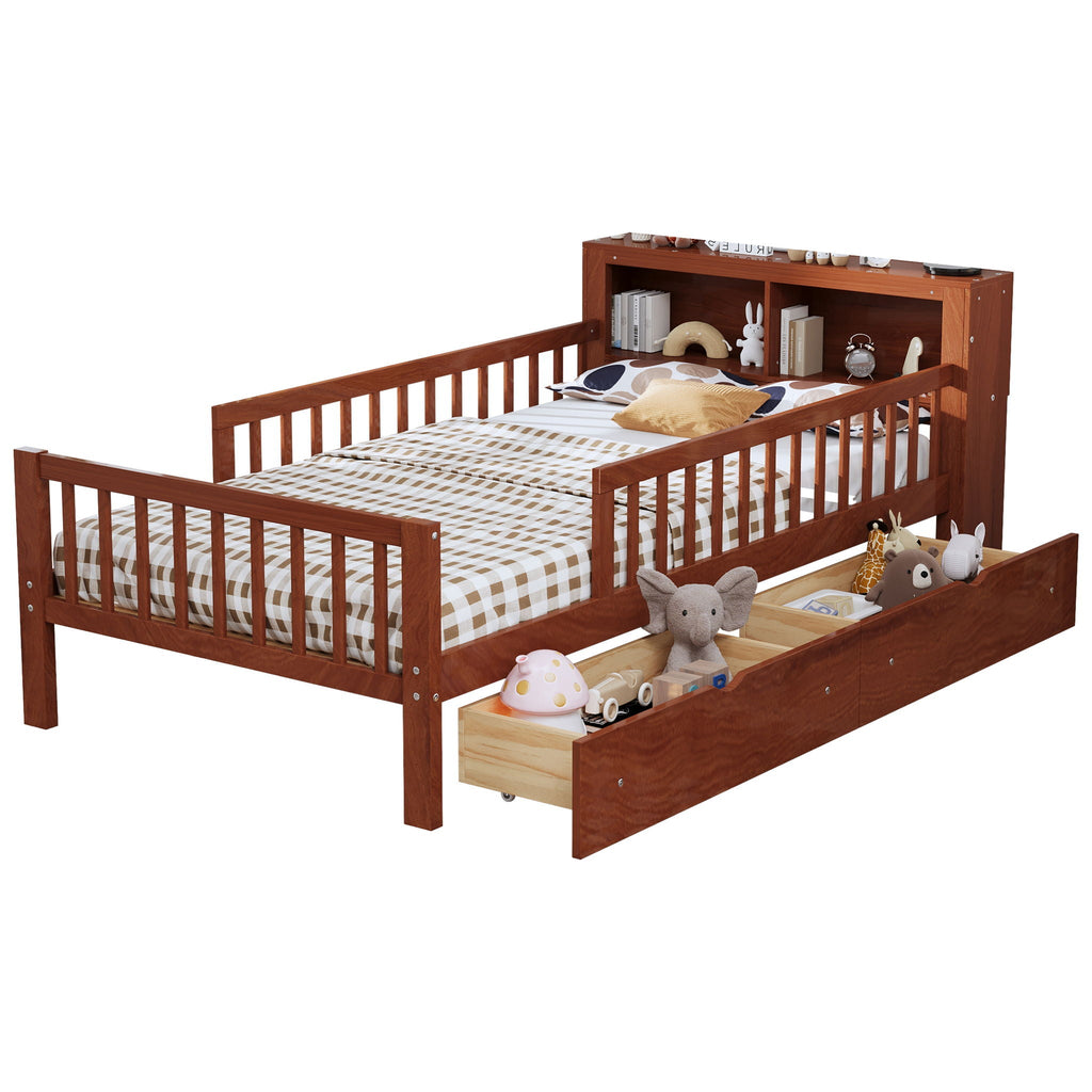 Twin Storage Bed with Headboard Rack & Under-Bed Drawers - Multiple Colors