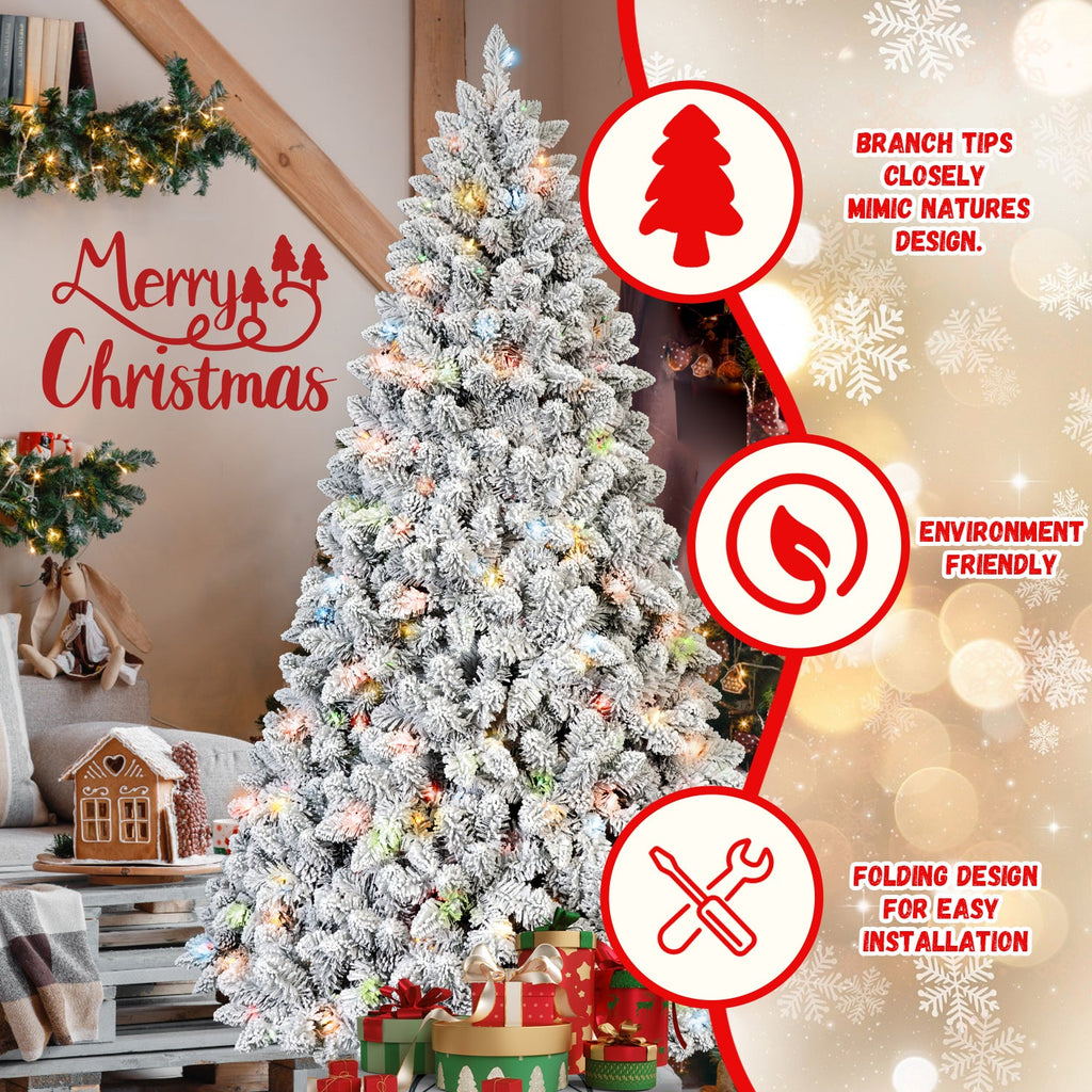 6FT Flocked Christmas Tree with 350 Colorful UL Lights - Green