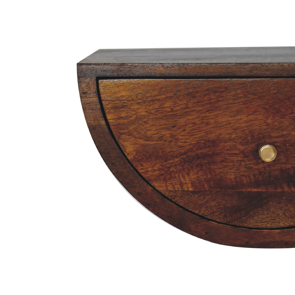Solid Wood Crescent Floating Nightstand with Drawer - Chestnut