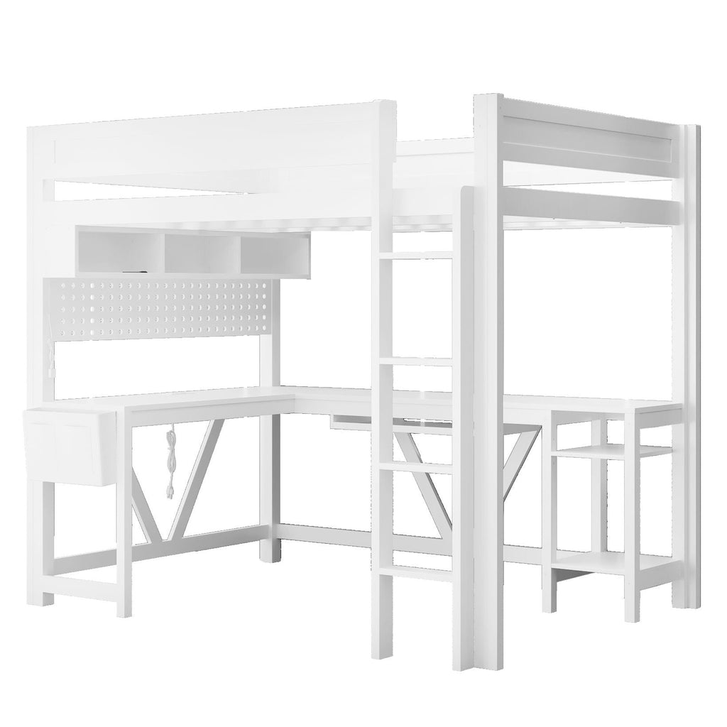 Gaming Loft Bed With Desk, Storage Shelves, LED and Charging Station - Full