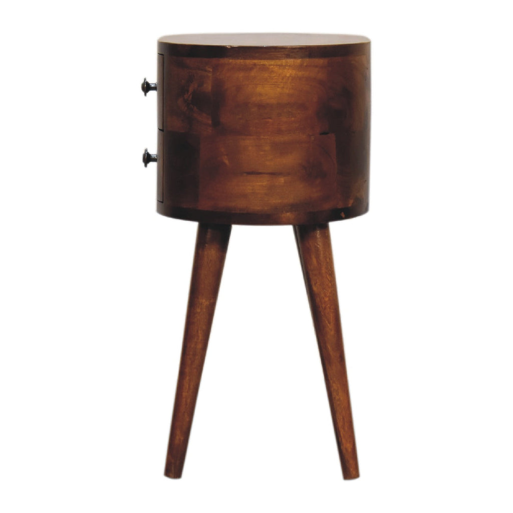 Solid Wood Mini Chestnut Nightstand with Rounded Design - 2 Drawers