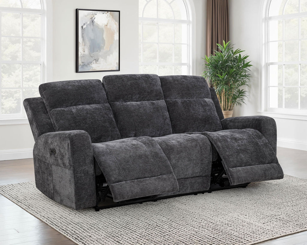 Kennett Chenille Upholstered Power Reclining Sofa Dark Grey