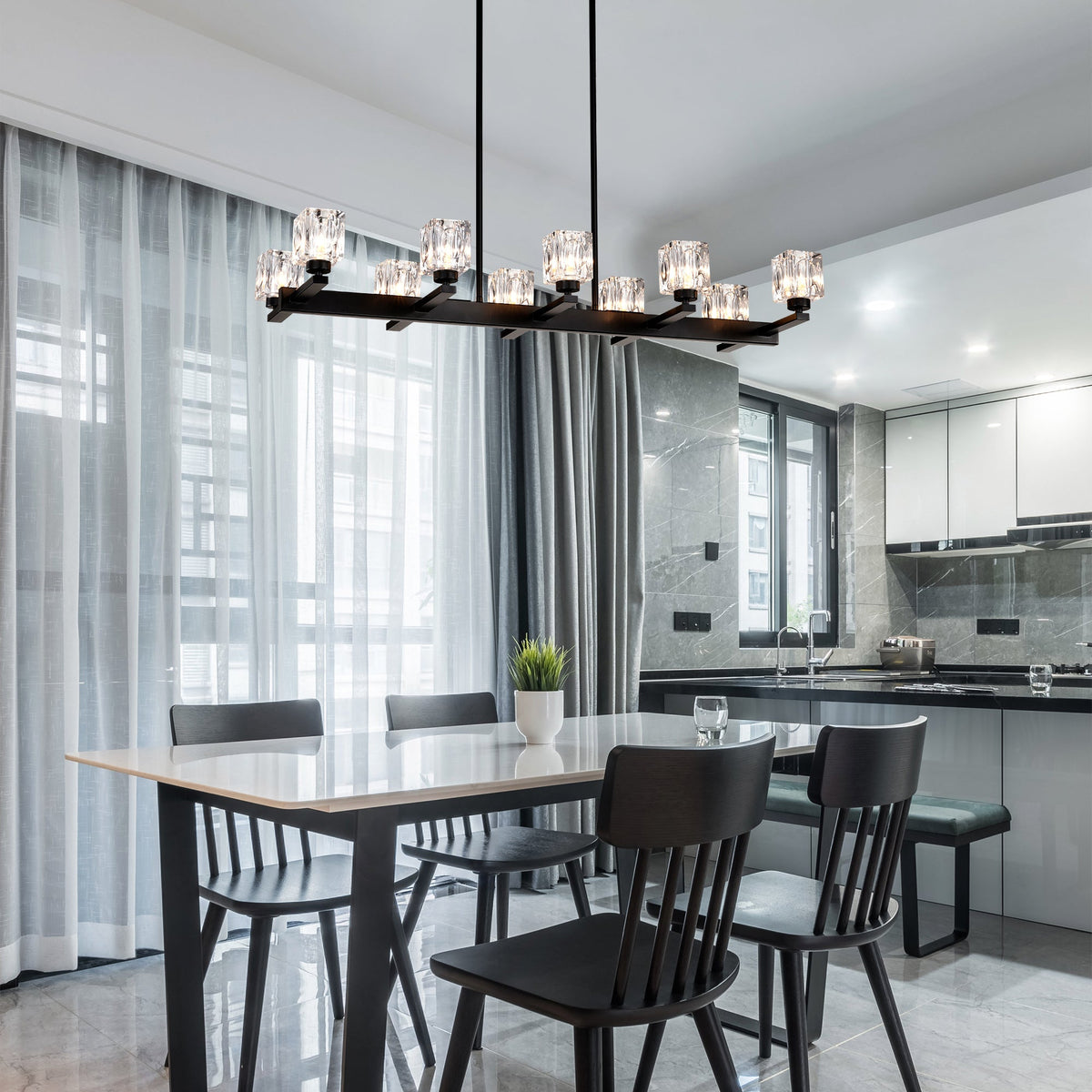 10-Light Dining Room Chandelier with Contemporary Design - Metal