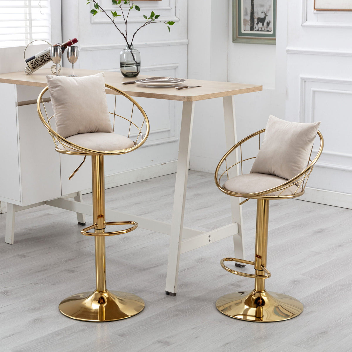 Adjustable Velvet Bar Stool Set with 360° Rotation - Multiple Colors