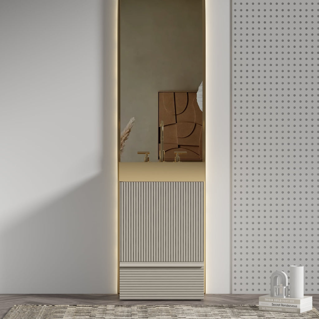 Gada 20" Striped Bathroom Vanity with Soft-Closing Features - Beige Grey Stripe