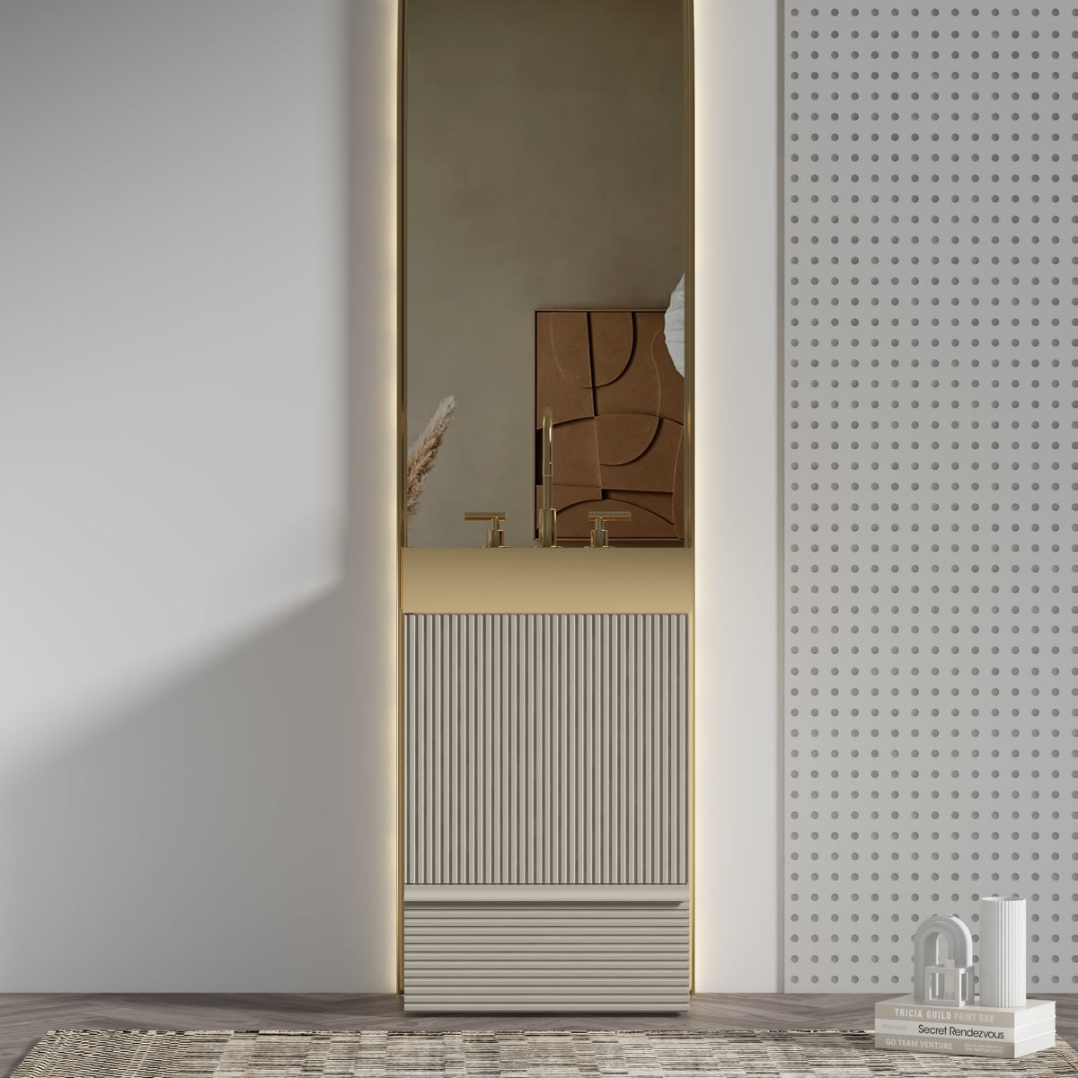 Gada 20" Striped Bathroom Vanity with Soft-Closing Features - Beige Grey Stripe