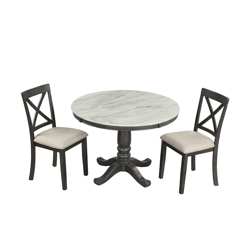 Solid Wood 5 Piece Dining Room Set with Table and 4 Chairs - White or Dark Gray